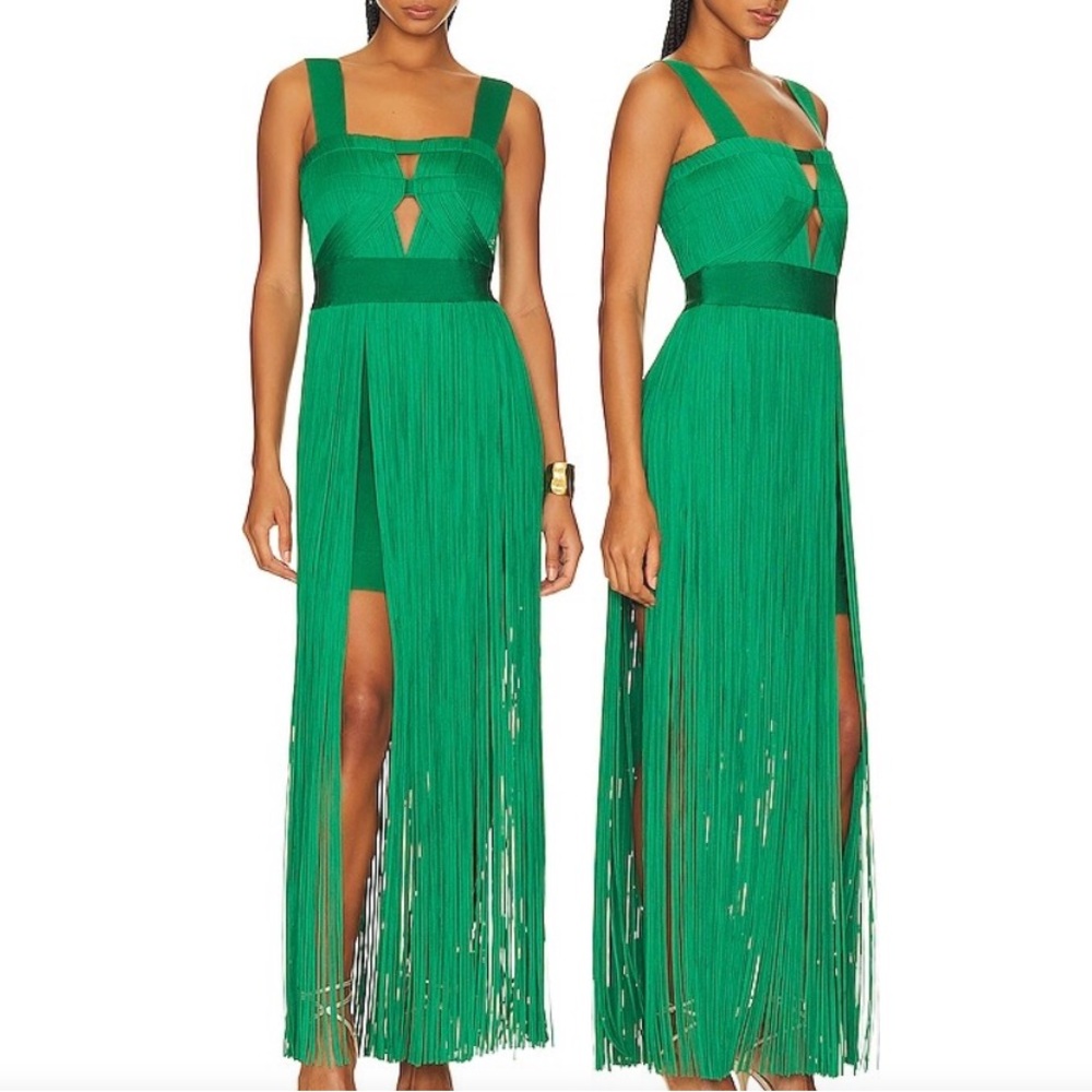 Herve Leger Green Fringe Contour Gown